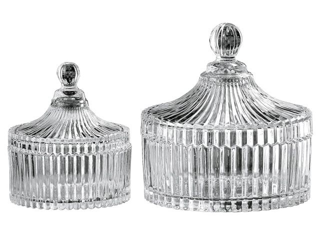 NostalgieDose Bonboniere mit Deckel 13 cm Glas geriffelt, Kochgeschi