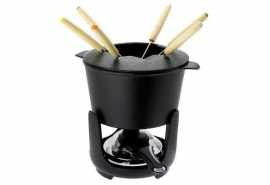 Fondue-Set Siena Gusseisen 10 tlg. Fonduegabeln mit Holzgriff