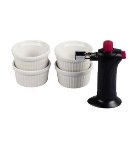 Crème Brûllée Brenner Set mit Brenner und 4 Schalen rund