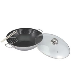 Edelstahl-Wok mit Glasdeckel