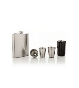 Flachmann-Set Edelstahl 7-tlg. mit Einfülltrichter und 4...