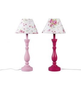 Lampe weiß/pink Holz 11x11x40