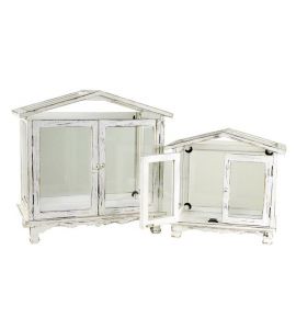Mini-Gewächshäuser aus Holz 2er-Set weiß