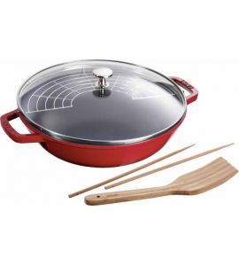 Staub Guss Kleiner Wok Kirschrot 30 cm