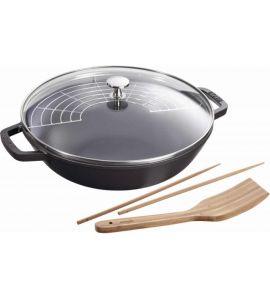 Staub Guss Kleiner Wok Schwarz 30 cm