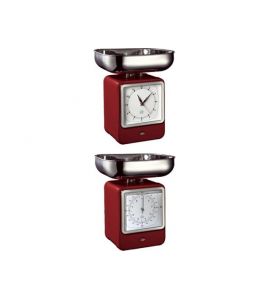 Wesco Küchenwaage mit Uhr Retro rot