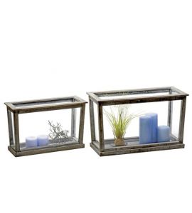 Windlicht 2er-Set Glas Holz vers. Größen