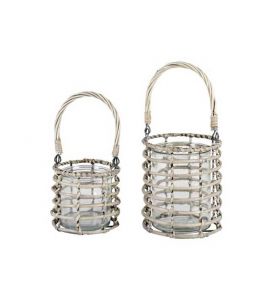Windlicht Glas Rattan H13,5cm