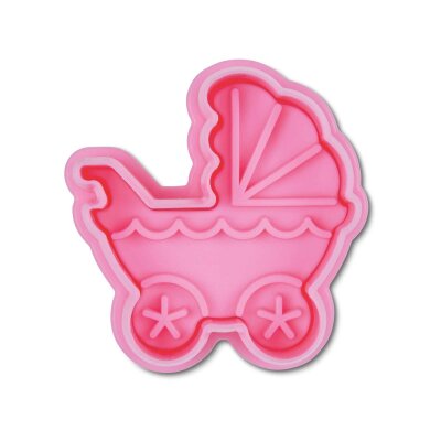 Städter Präge-Ausstecher mit Auswerfer Kinderwagen 5 cm rosa