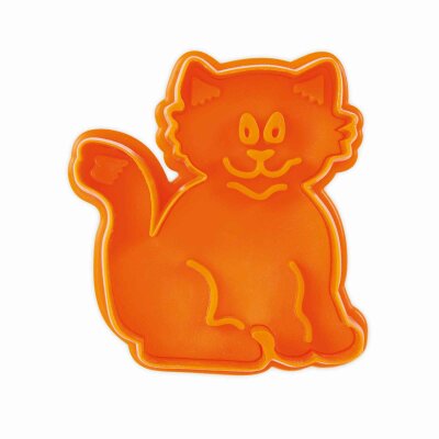 Städter Präge-Ausstecher mit Auswerfer Katze 6 cm orange