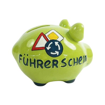 KCG Sparschwein Führerschein Keramik mit Stopfen 12x10 cm grün