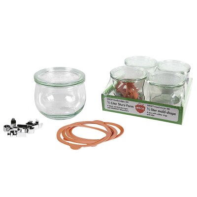 Weck Rundrandglas Tulpe 500 ml mit Deckel Ring Klammern 4er Set