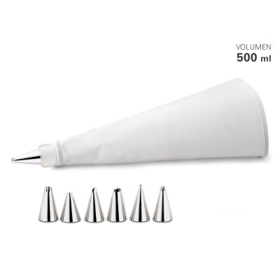 Weis Spritzbeutel Set 0,5 ltr. mit 6  Edelstahl-Tüllen