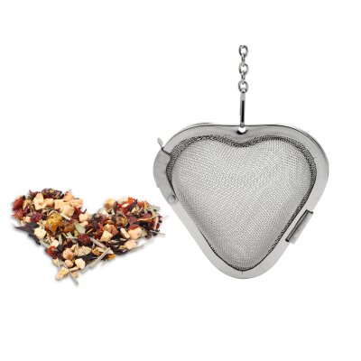Weis Teekugel in Herzform mit Kette 5,5 cm Edelstahl