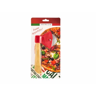 Pizzaroller Motiv Axt in Rot, mit Holzgriff,...