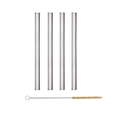 Halm Glastrinkhalme 15 cm gerade 4-er Set mit Reinigungsbürste