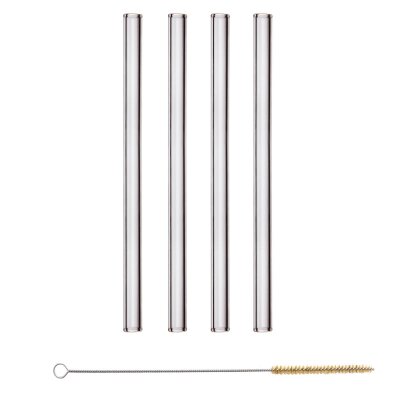 Halm Glastrinkhalme 20 cm gerade 4-er Set mit Reinigungsbürste