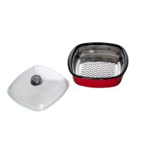 Riess Dampfgarer mit Glasdeckel 28x28 cm 3-teilig color rot