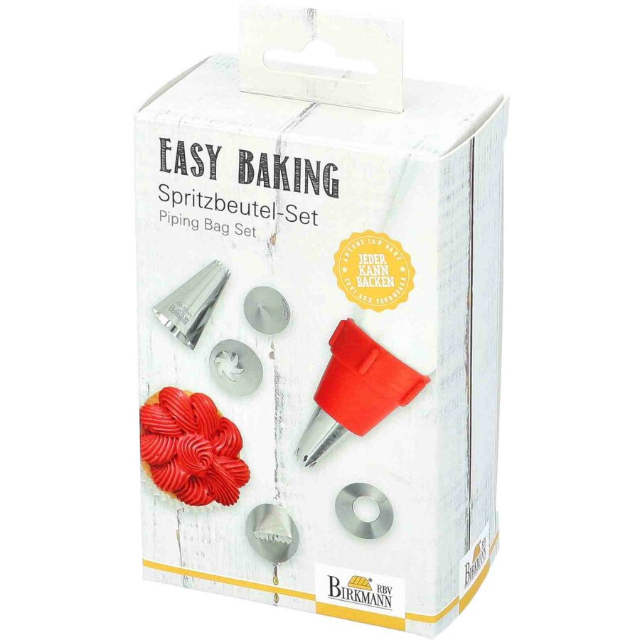 Birkmann Easy Baking Spritzbeutel-Set 6-teilig – 34 Cm, Mit 4 Tüllen (4-7 Mm), Aus Nylon