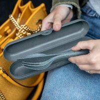 Koziol Klikk Ready 3-tlg. Besteckset + Etui grau