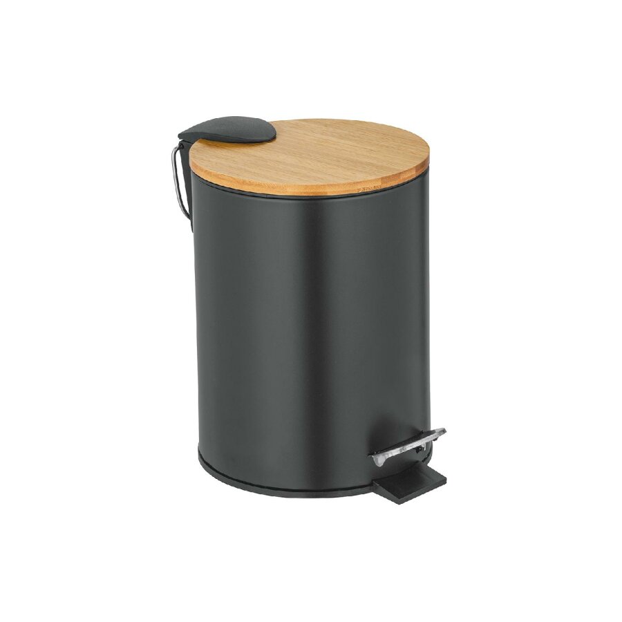 Wenko Kosmetik-Treteimer 3 Liter | Schwarz Matt, Ø 17 X 25 Cm, Mit Fußpedal, Für Bad & Büro