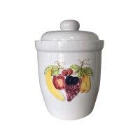 Rumtopf 5 ltr. Steinzeug weiß mit Obstdekor bunt